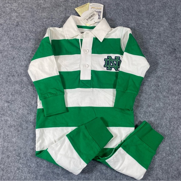 NWT Infant Boys Notre Dame Romper Green and White Striped Age 1-2, (12M-24M) - Picture 3 of 12